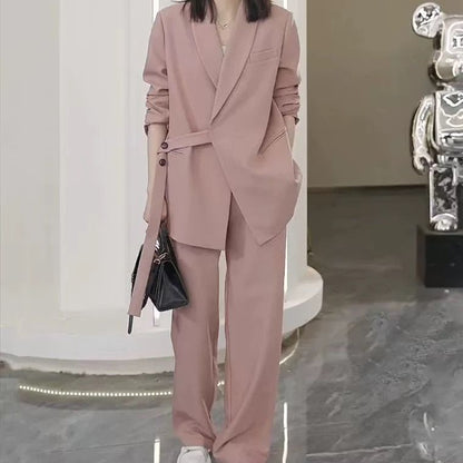 Damen Blazer Asymmetrisch Taillengürtel Eveloria