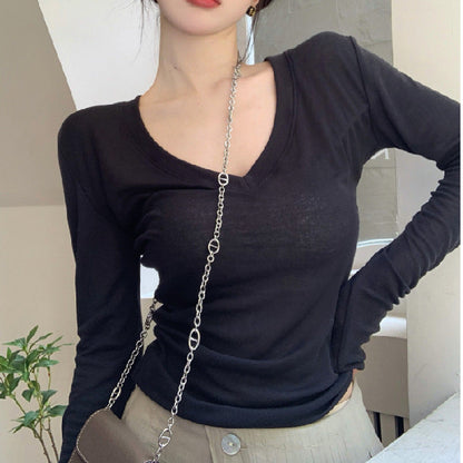 Damen Langarmshirt V-Ausschnitt Figurschmeichelnd Eveloria