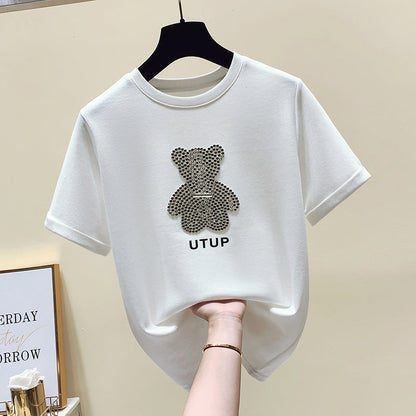 Damen T-Shirt mit Glitzerbärenmotiv Lässiger Schnitt