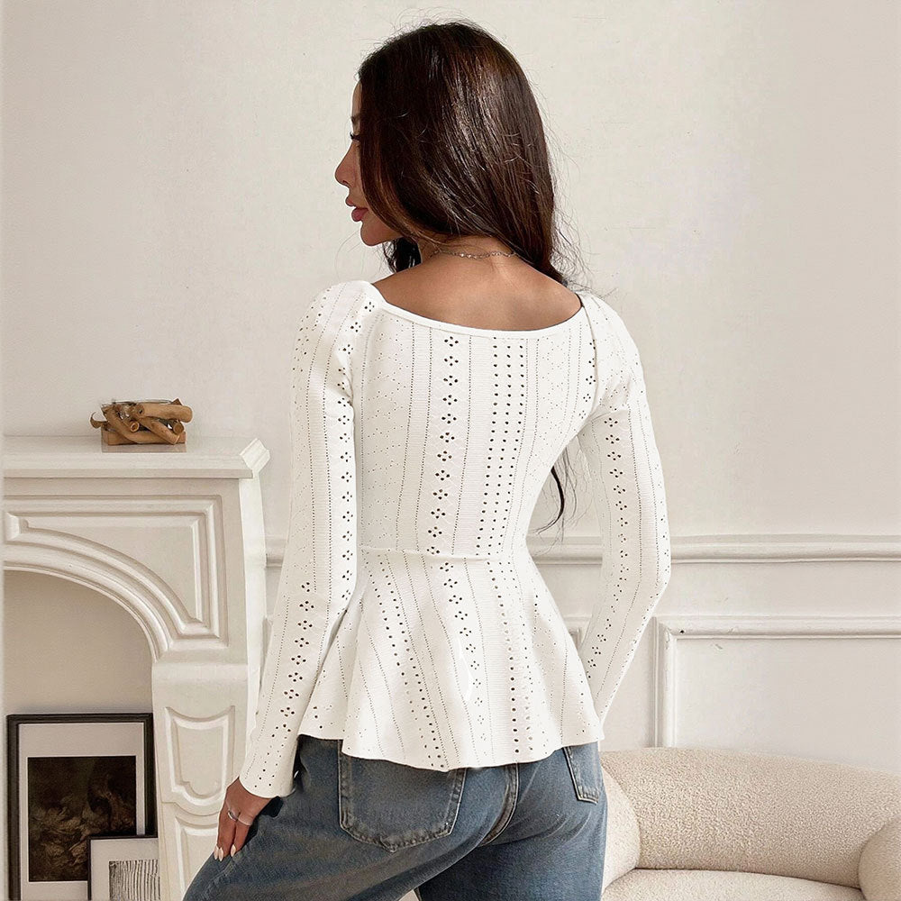Damen Bluse Rüschen Dekor Schnürdesign Elegante Bluse