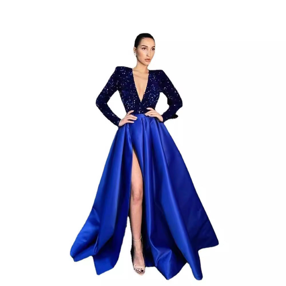 Damen Abendkleid tiefes V mit Glanzakzenten Eveloria