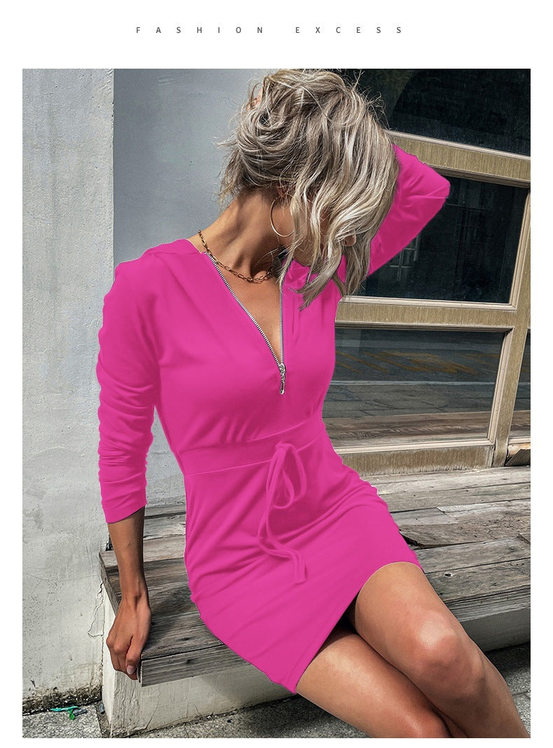 Damen Sportkleid Reißverschluss Regulierbarer Gürtel Eveloria
