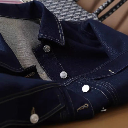 Damen Denimjacke Modisch Dekorative Taschen Blau