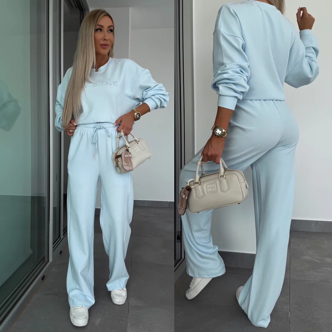 Damen Sweatpants-Set Weites Bein Baumwolle Eveloria