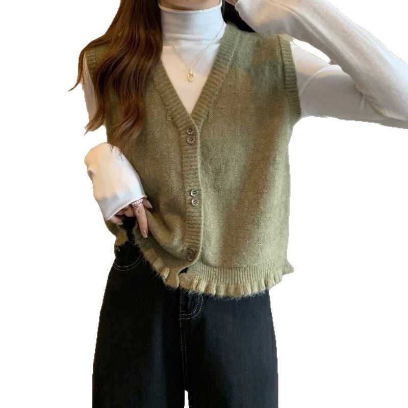 Damen Strickweste Rüschensaum Eveloria