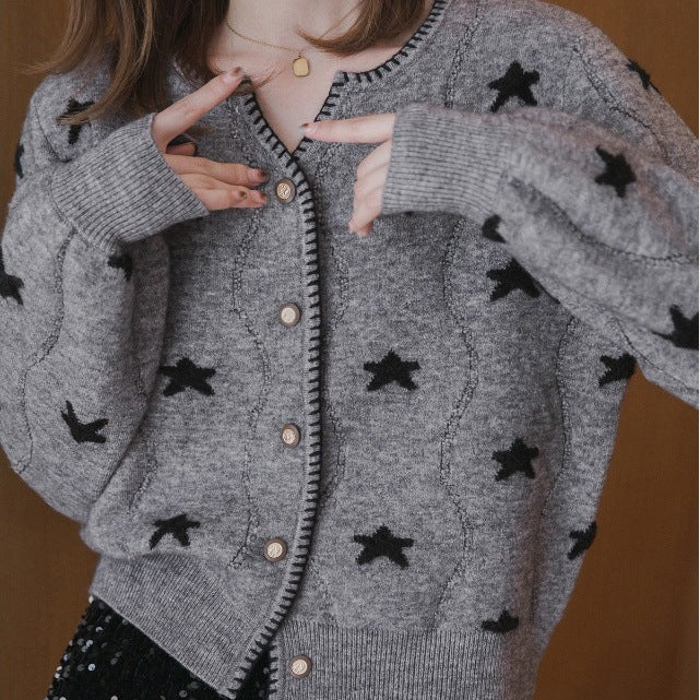 Damen Strickjacke Floralmuster Knopfdetails
