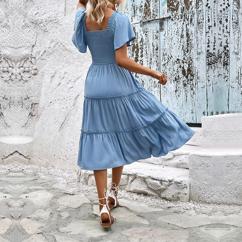 Damen Midi-Kleid Rüschen-Saum Schimmer-Obermaterial Eveloria