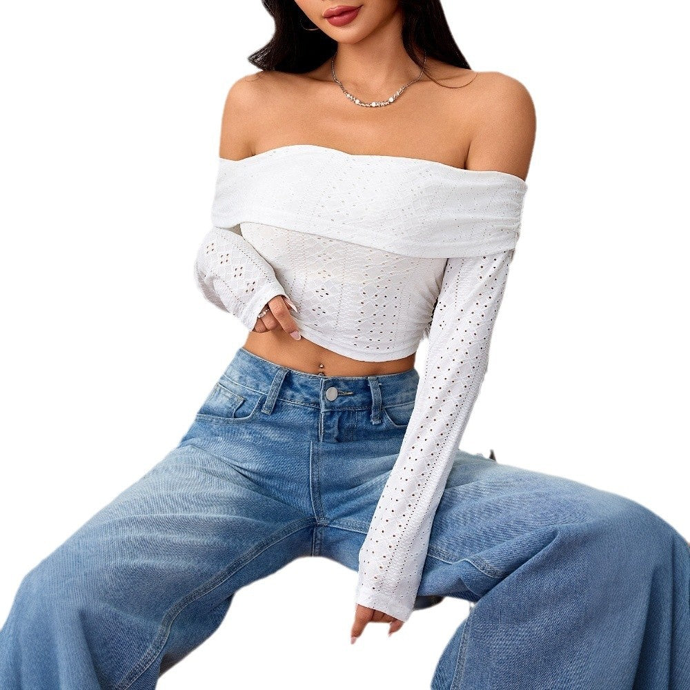 Damen Crop- Off-Shoulder Langärmelig Puffärmel Elegantes Design