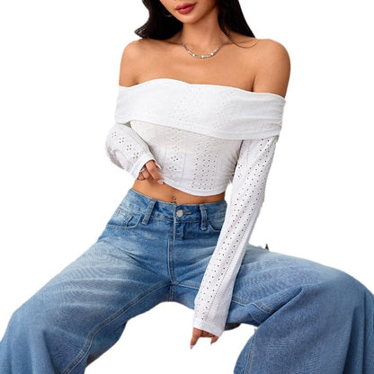 Damen Crop- Off-Shoulder Langärmelig Puffärmel Elegantes Design