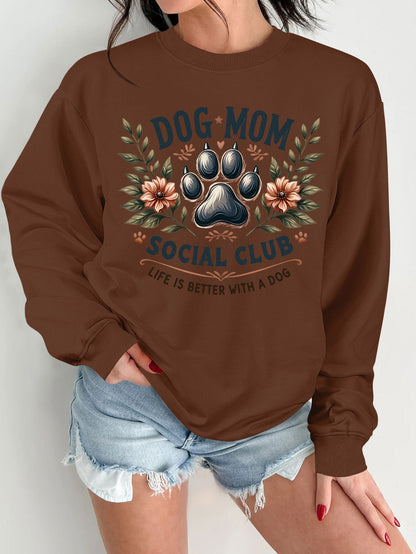 Damen Sweatshirt Hundemotiv Aufdruck Grau
