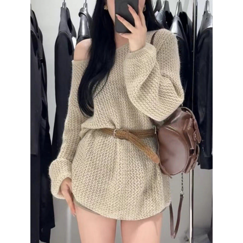 Damen Off-Shoulder Strickpullover Weites Design Eveloria - Eveloria