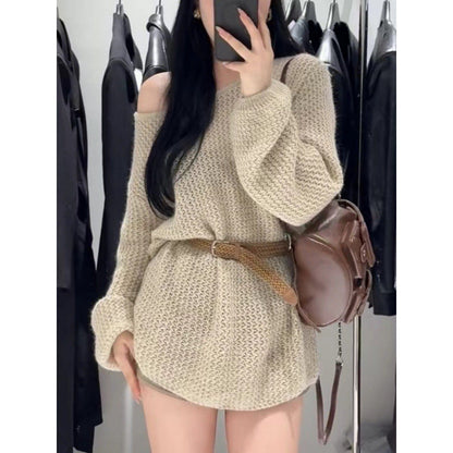 Damen Off-Shoulder Strickpullover Weites Design Eveloria - Eveloria