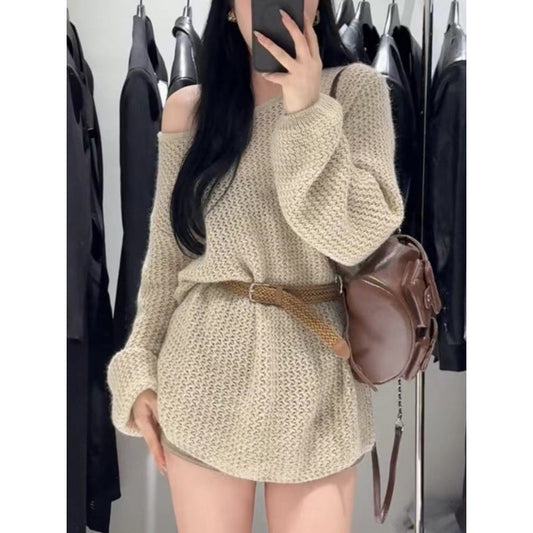 Damen Off-Shoulder Strickpullover Weites Design Eveloria - Eveloria