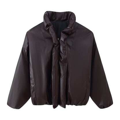 Damen Cropped Jacke Voluminöser Stehkragen Eveloria