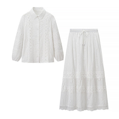 Damen Blumengestickte Bluse Maxirock Set Eveloria