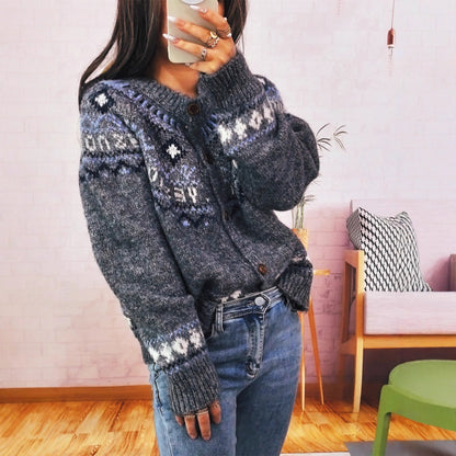 Damen Strickjacke Kuschelig Traditionelle Muster Knopfverschluss