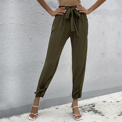 Damen Chinohose Lässig Mit Bindegürtel