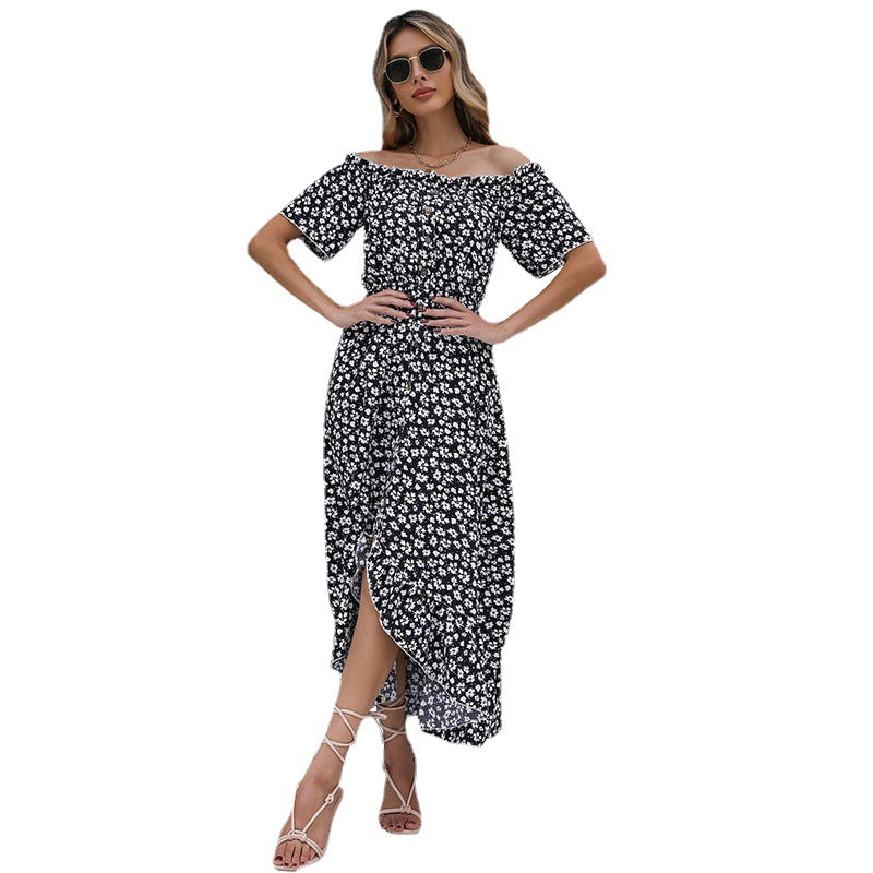 Damen Maxikleid Blumenmuster Rüschensaum Eveloria
