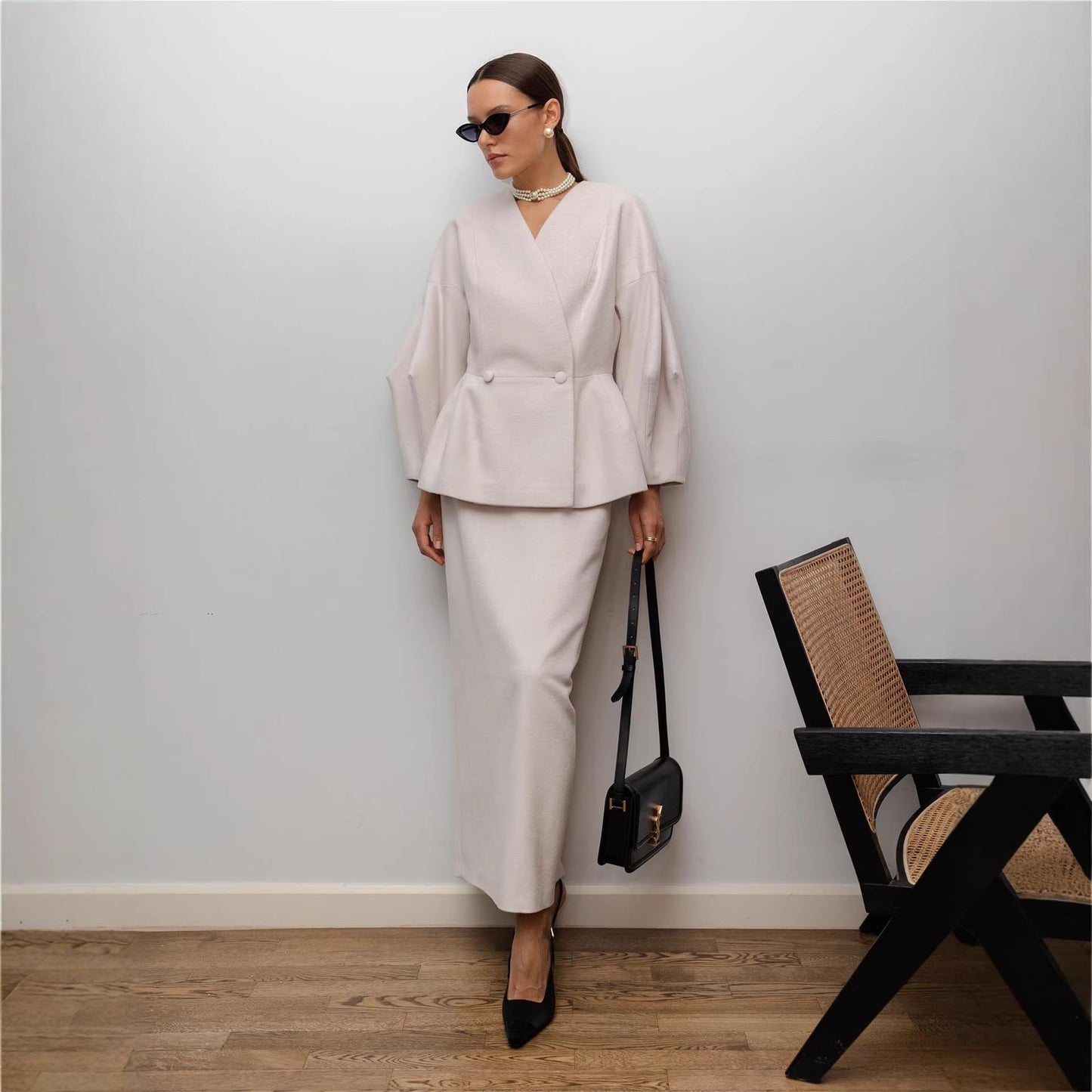 Damen Bleistiftkleid mit Blazer-Oberteil und Puffärmeln Eveloria
