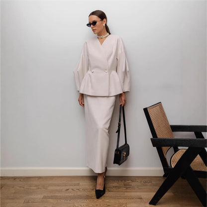 Damen Bleistiftkleid mit Blazer-Oberteil und Puffärmeln Eveloria