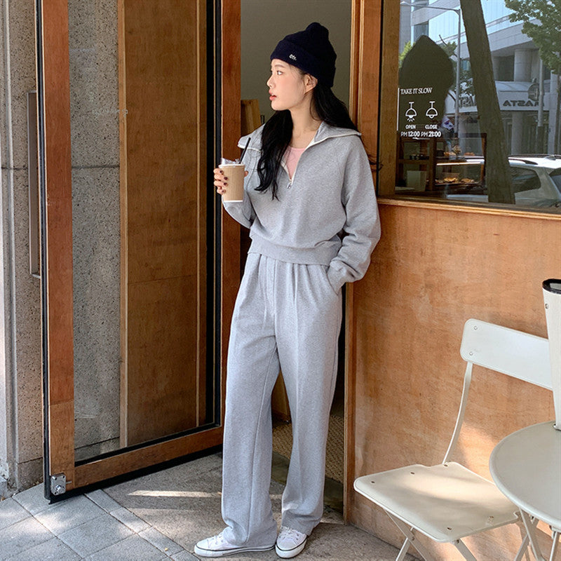 Damen Sport-Zweiteiler Set Lässiger Kragen Weite Hose Eveloria - Eveloria