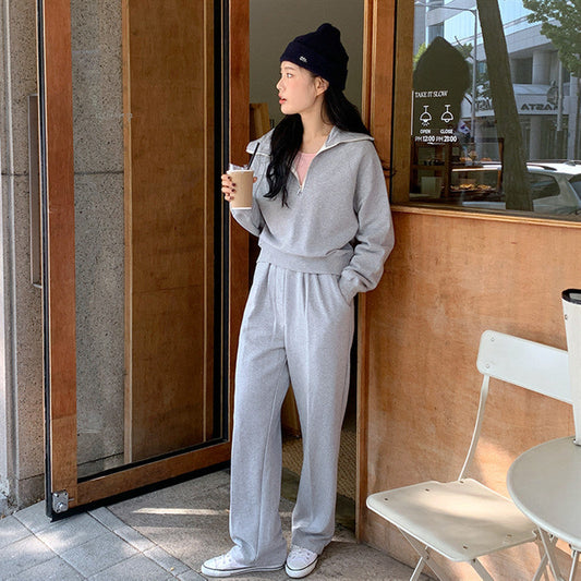 Damen Sport-Zweiteiler Set Lässiger Kragen Weite Hose Eveloria - Eveloria