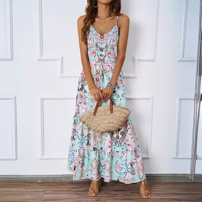 Damen Maxikleid Floralmuster Seitentaschen Eveloria