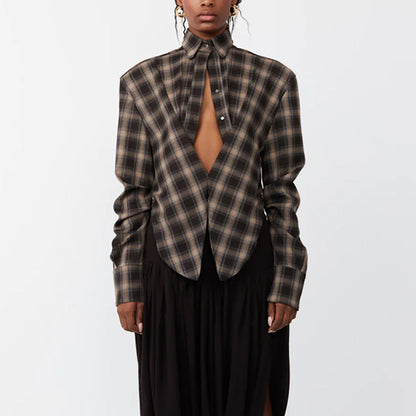 Damen Karobluse Tiefes Dekolleté Eveloria
