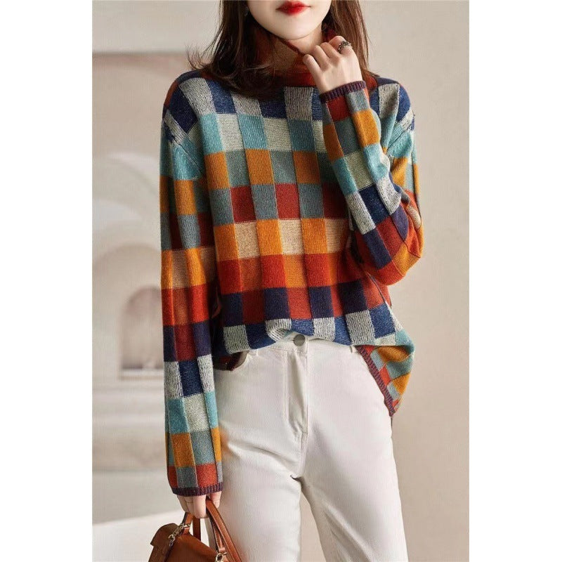 Damen Oversized Pullover Karomuster Eveloria