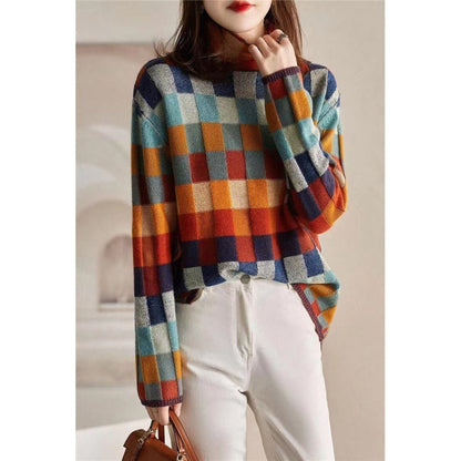 Damen Oversized Pullover Karomuster Eveloria