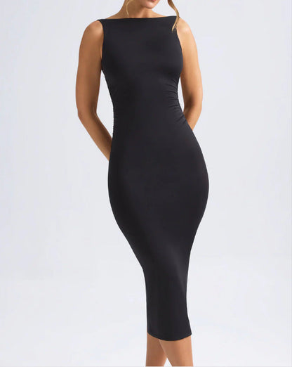 Damen Midi-Kleid Figurbetont Eleganter Ausschnitt