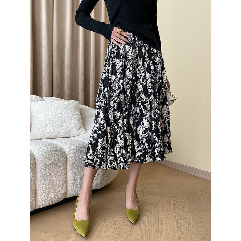 Damen Midirock Floralmuster Faltenwurf Eveloria