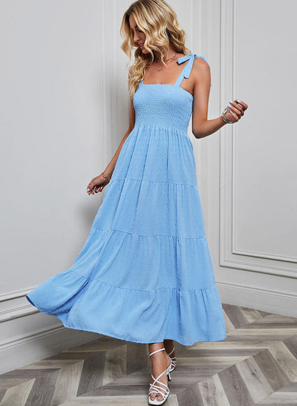 Damen Maxikleid Rüschenträger Schwingender Saum Eveloria