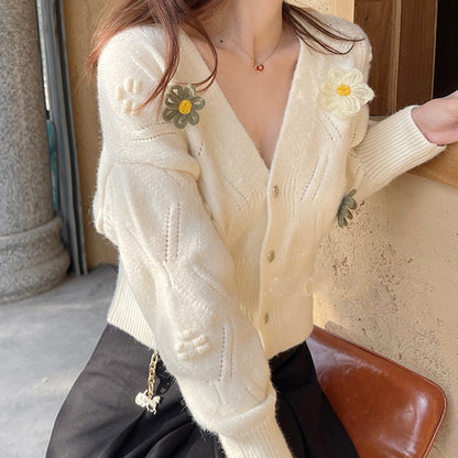 Damen Strickjacke Florales Design Lässiger Schnitt