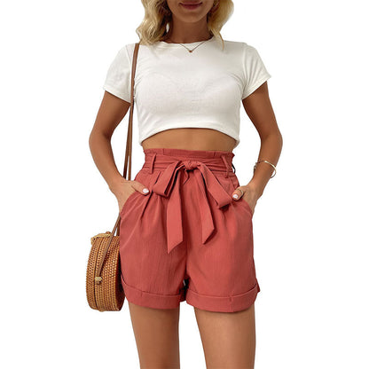 Damen High-Waist-Shorts mit Schleifenbindung und Taschen