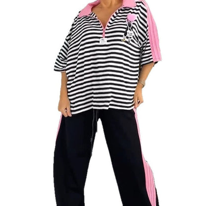 Damen Freizeitset mit Streifen Oberteil und Jogginghosen