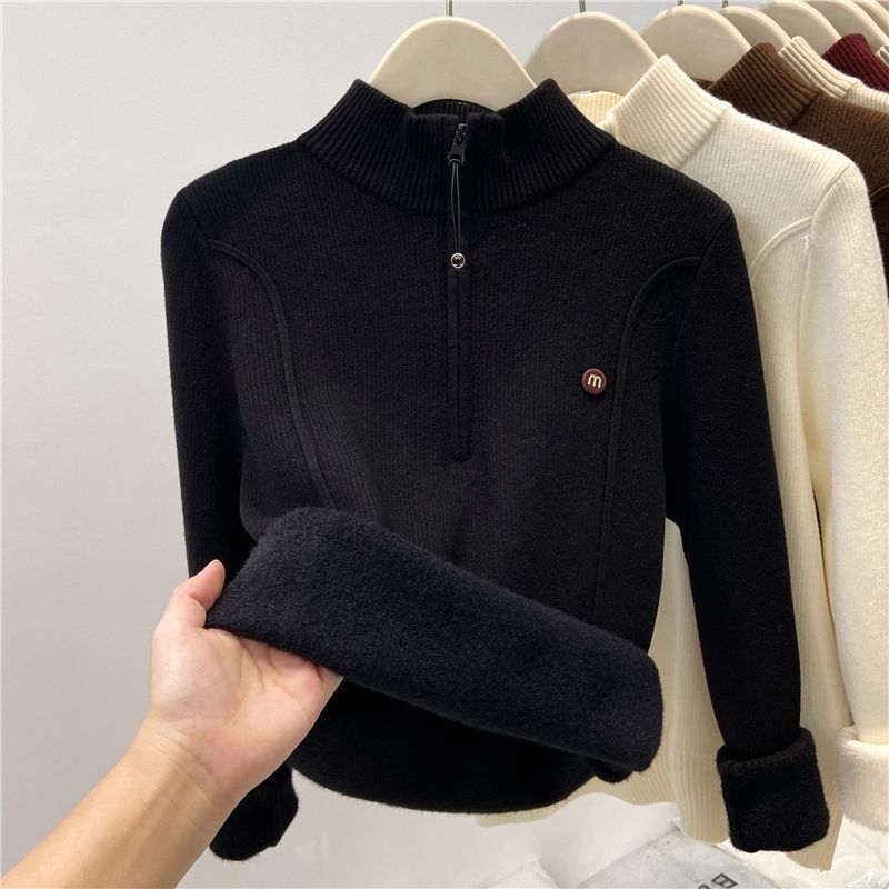 Damen Strickpullover Stehkragen Reißverschluss Eveloria