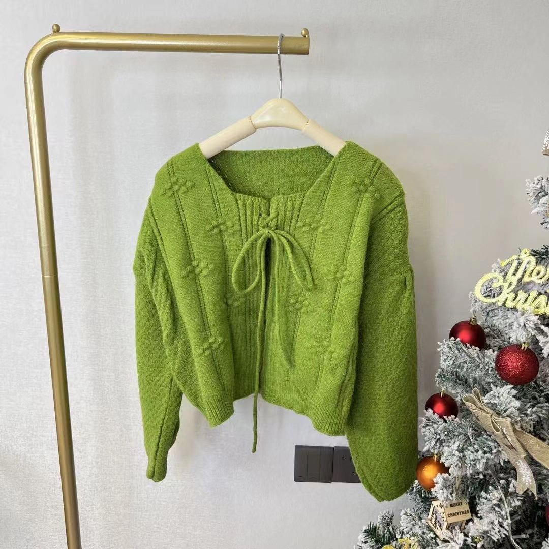 Damen Pullover mit Bändchen und Struktur Muster Eveloria