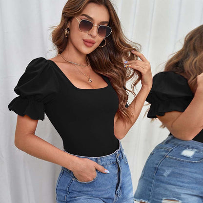 Damen Body Puffärmel Quadrat Ausschnitt Eveloria