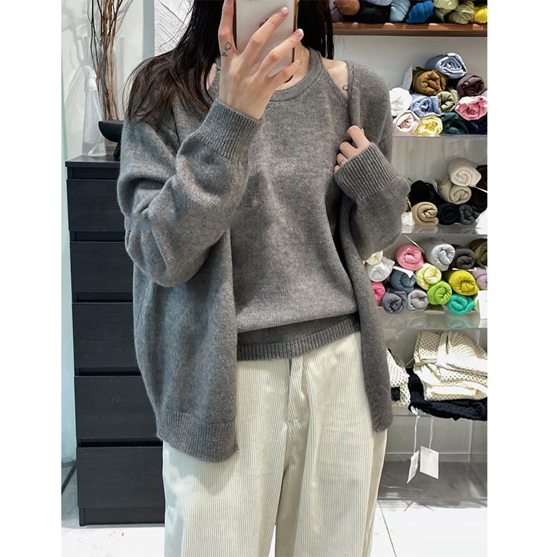 Damen Strickpullover Flauschig Lässiger Schnitt Offene Ärmel