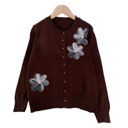 Damen Strickjacke Floralmuster Knopfverschluss Eveloria
