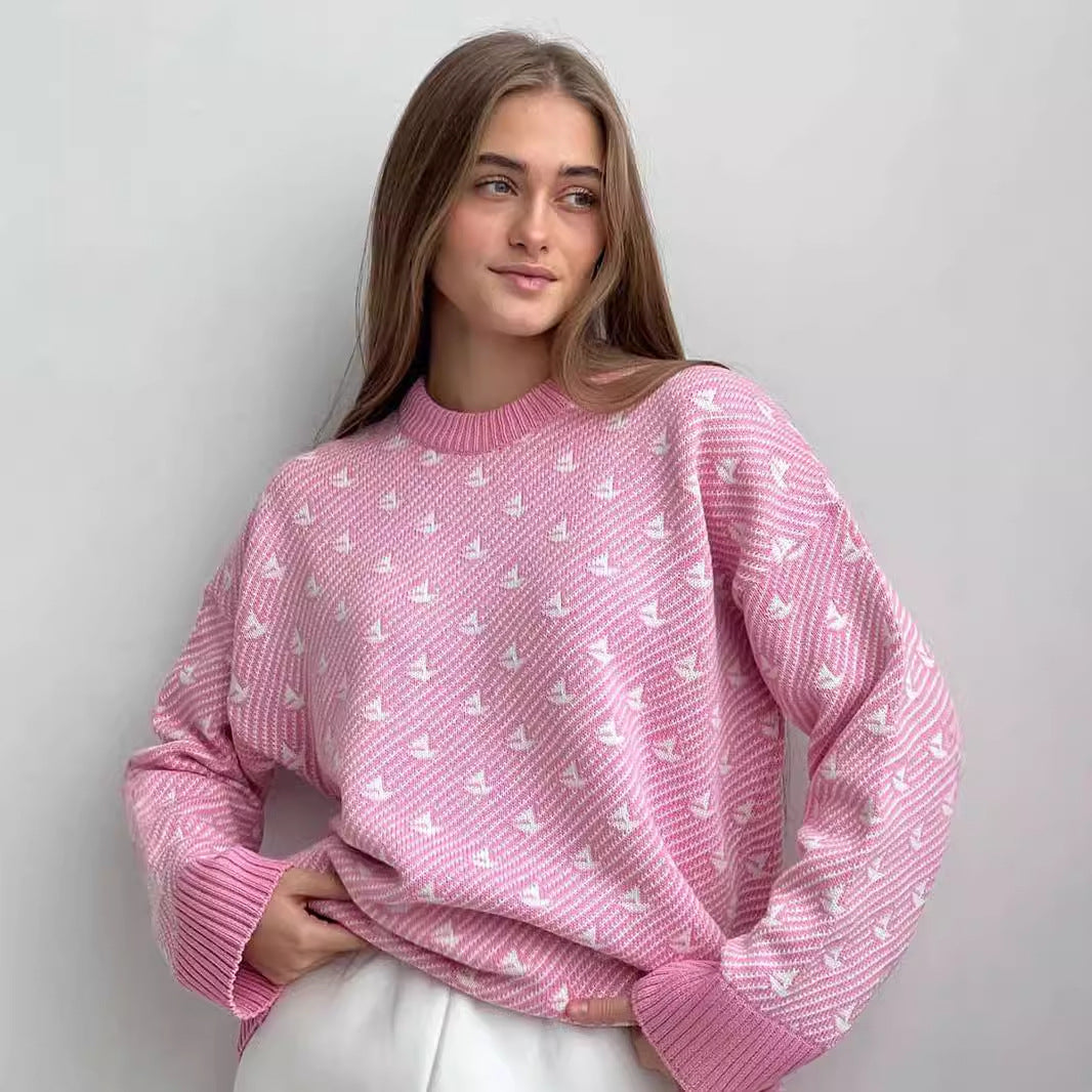 Damen Oversized Pullover Baumwolle Gemustert Beige - Eveloria