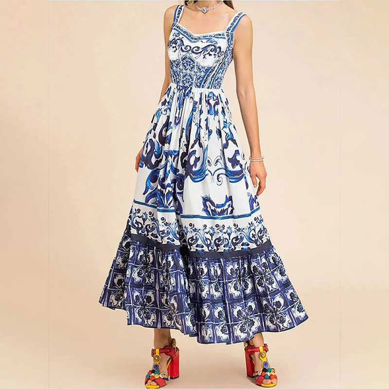 Damen Maxikleid mit Ornamenten Weit Rock Eveloria
