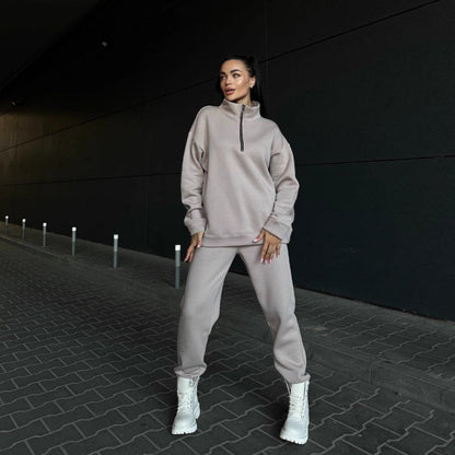 Damen Sweatanzug Hochkragen Reißverschlussdetails Eveloria