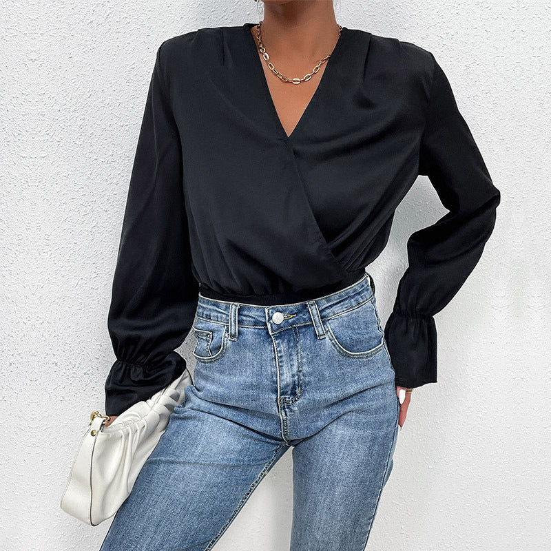 Damen Body V-Ausschnitt Voluminöse Ärmel Eveloria