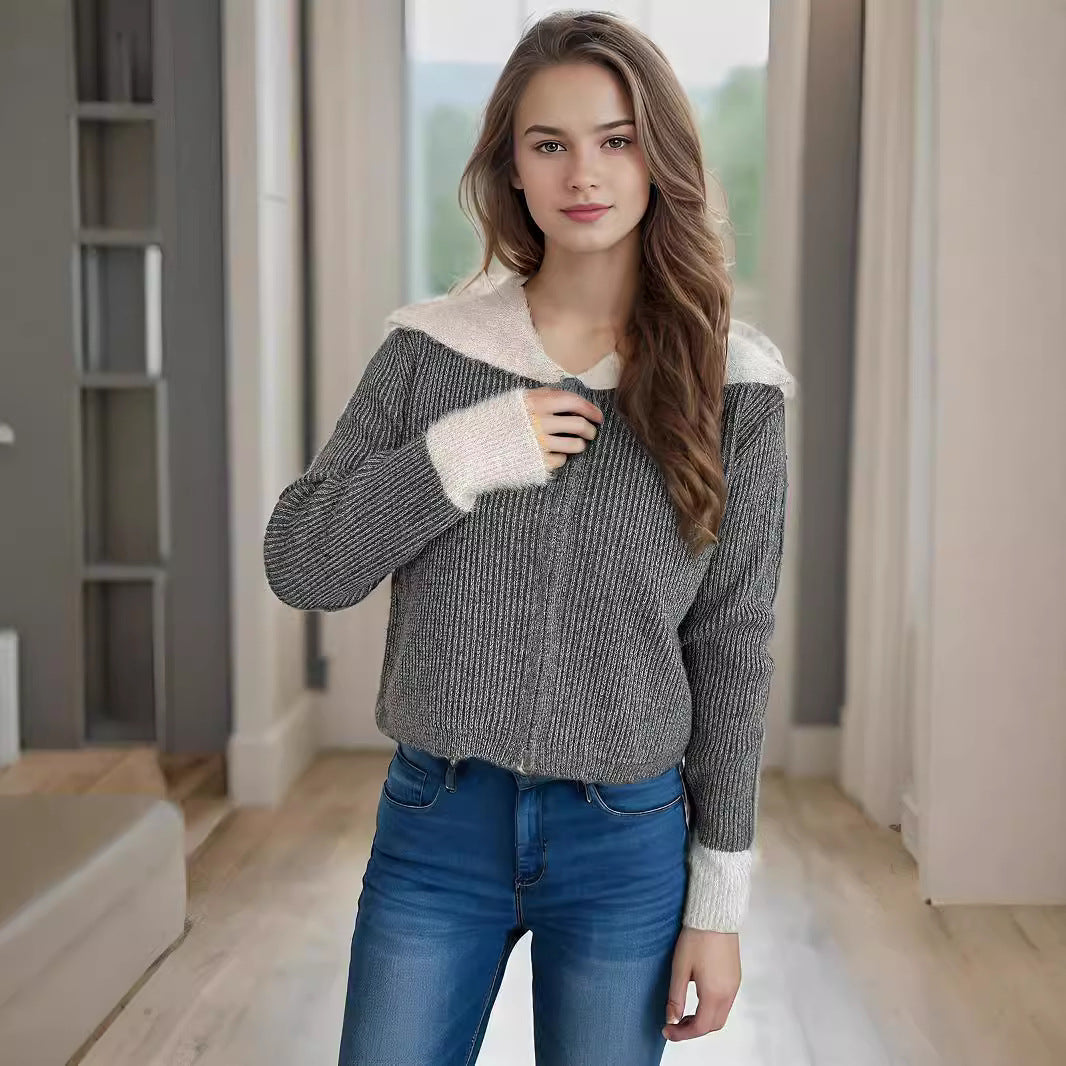 Damen Strickjacke mit Reißverschluss und Puffärmeln Eveloria