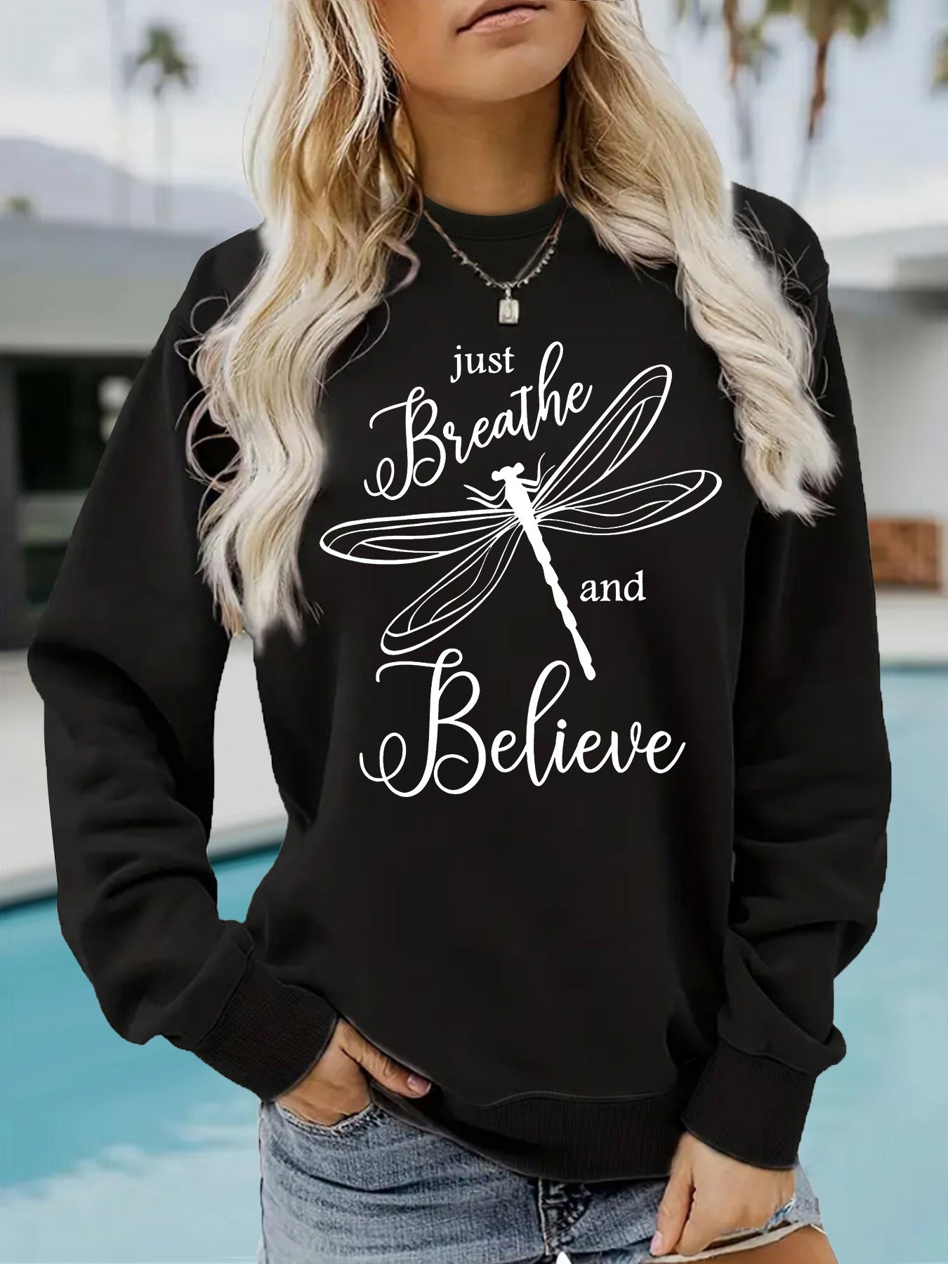 Damen Sweatshirt Drachenfliegen-Motiv Lässiger Schnitt Eveloria
