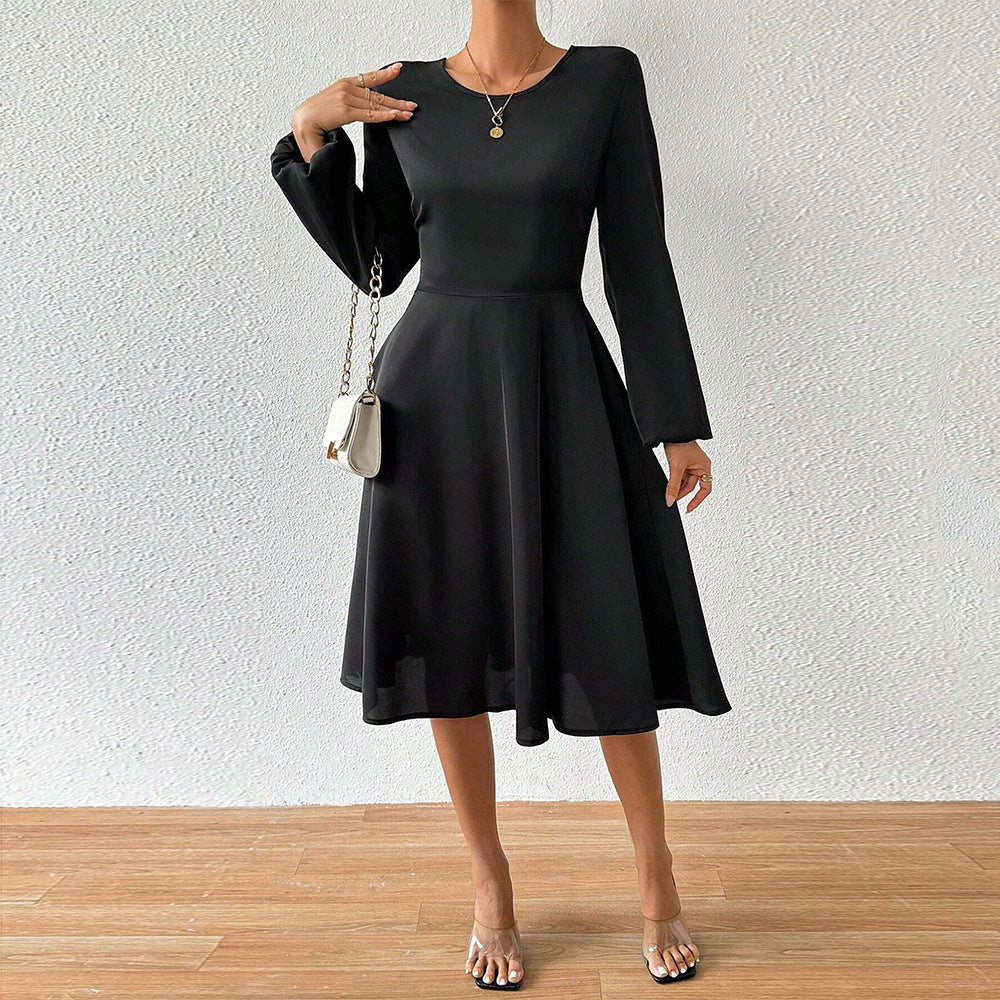 Damen A-Linien Kleid Rundhalsausschnitt Weite Ärmel Eveloria - Eveloria