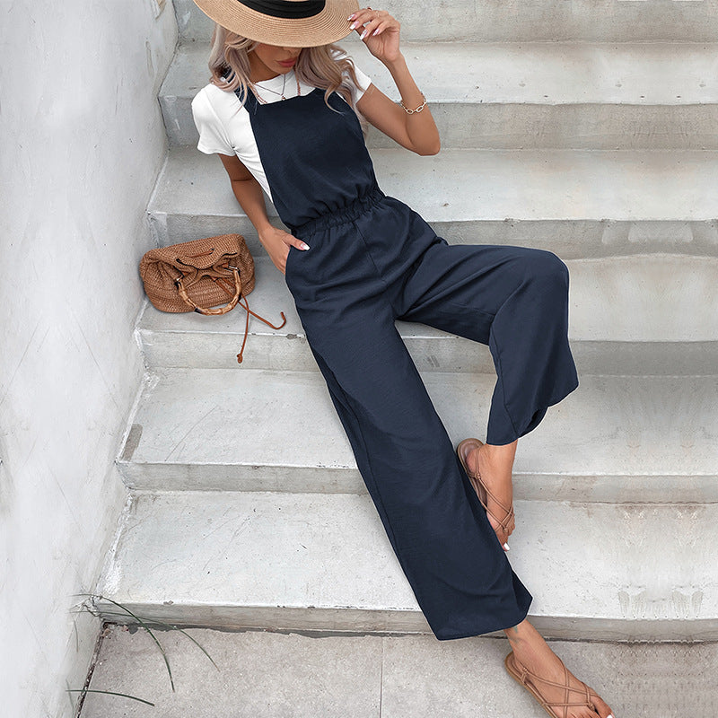 Damen Jumpsuit Weit Schnitt Elastischer Bund Eveloria