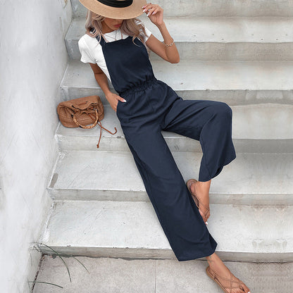 Damen Jumpsuit Weit Schnitt Elastischer Bund Eveloria